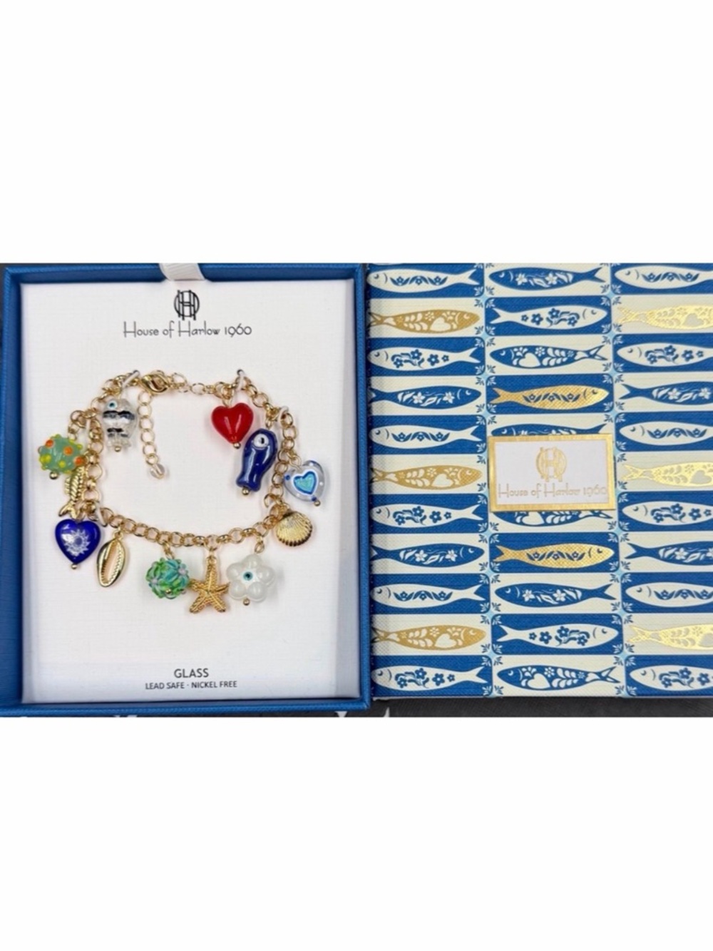 NWT ⚜️🐚⚜️ House of Harlow 1960 Natural Shells & Glass Bead Charm Link Bracelet - Picture 4 of 6